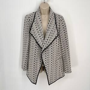 Calvin Klein Womens Geometric Textured Open Jacket Unlined Sz 6 Black, Off White